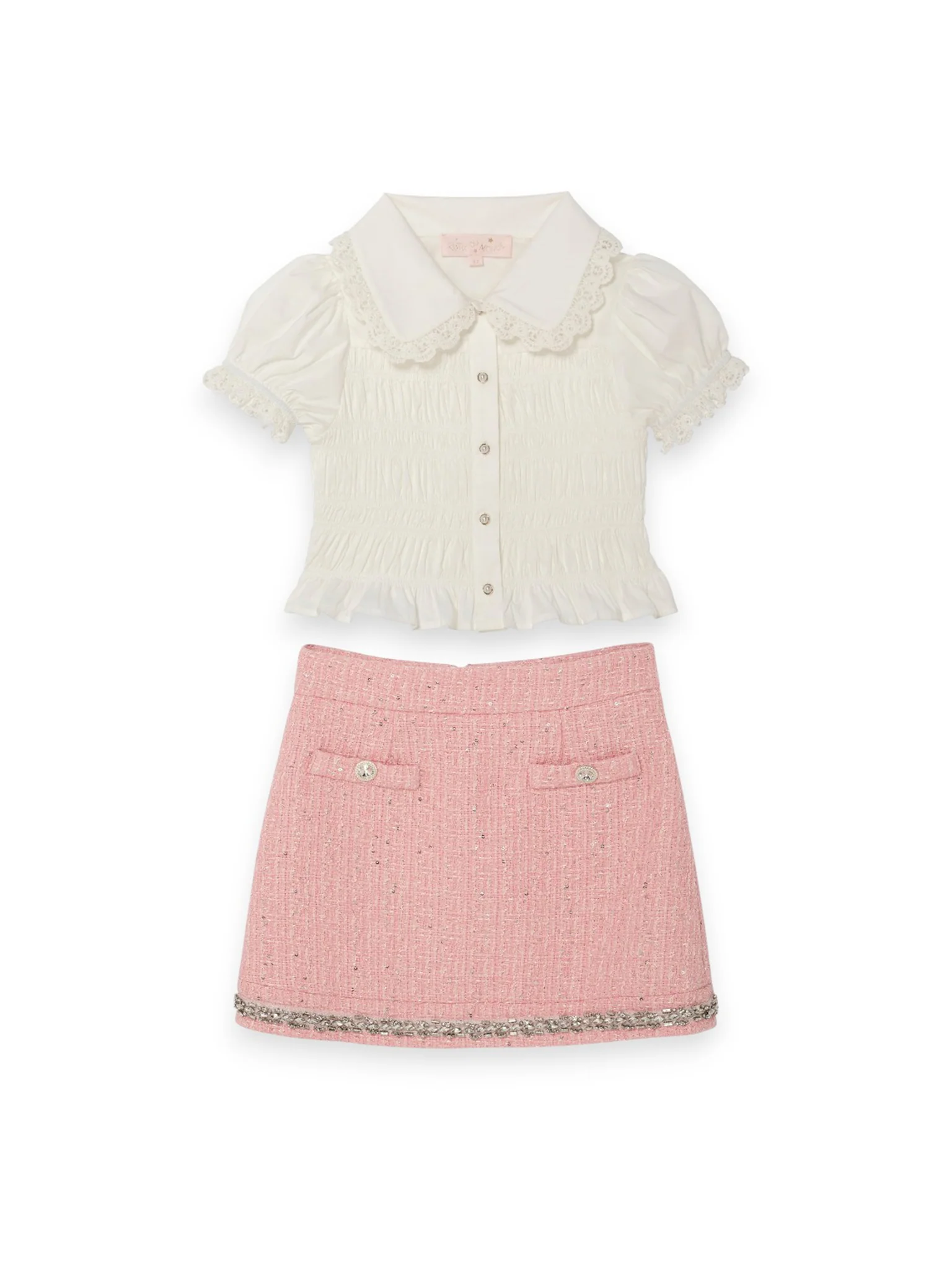 Pink Audrey Skirt & White Bridgette Blouse Two Piece Set | Value $230