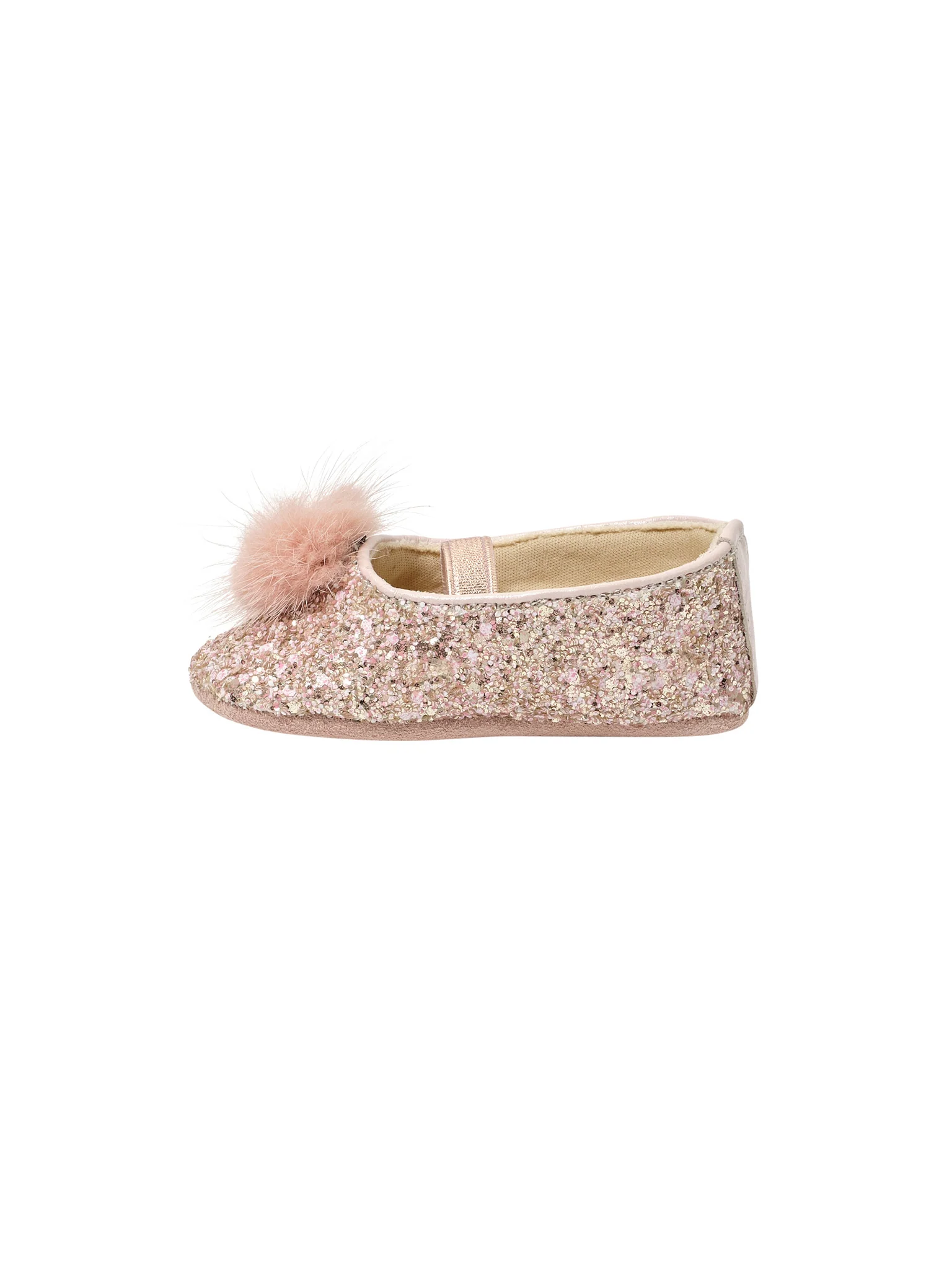Pom Pom Embellished Glitter Fabric Ballerinas - Image 3